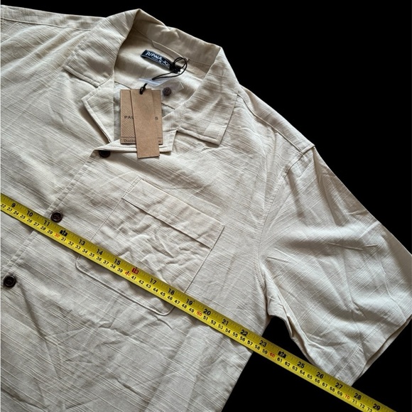 PJ Paul Jones Men’s Button Up Short Sleeve Shirt Natural Color NWT Size Medium - Picture 3 of 5